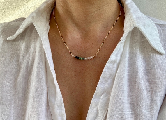 Personalized Family Birthstone Necklace: Genuine Crystal Gemstone - Gold, Silver, Rose Gold