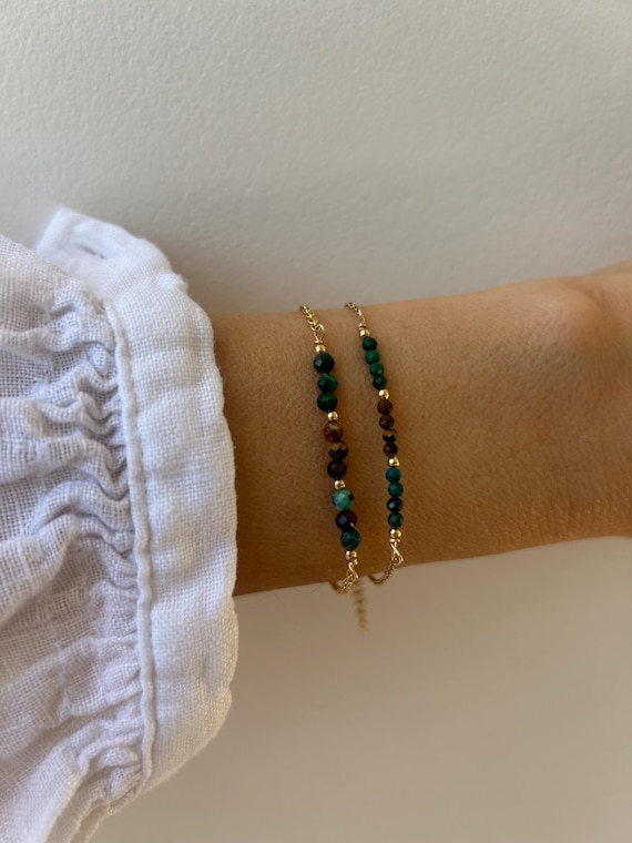 Malachite, chrysocolla and tiger's eye bracelet. Abundance bracelet. Prosperity, protection, emotional healing. Gold filled/sterling