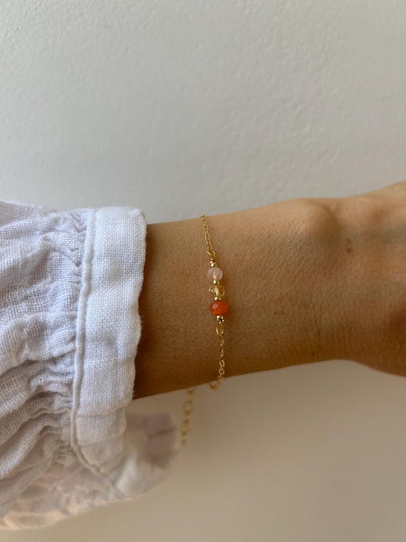 Rose quartz, citrine and carnelian bracelet.  Bracelet for self love, confidence, abundance, balance. Gold filled, sterling silver
