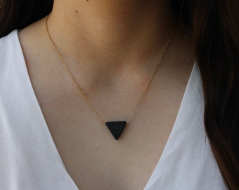 Lava diffuser necklace. Triangle lava necklace. Aromatherapy jewelry. Triangle essential oil necklace. Gold, silver, rose gold