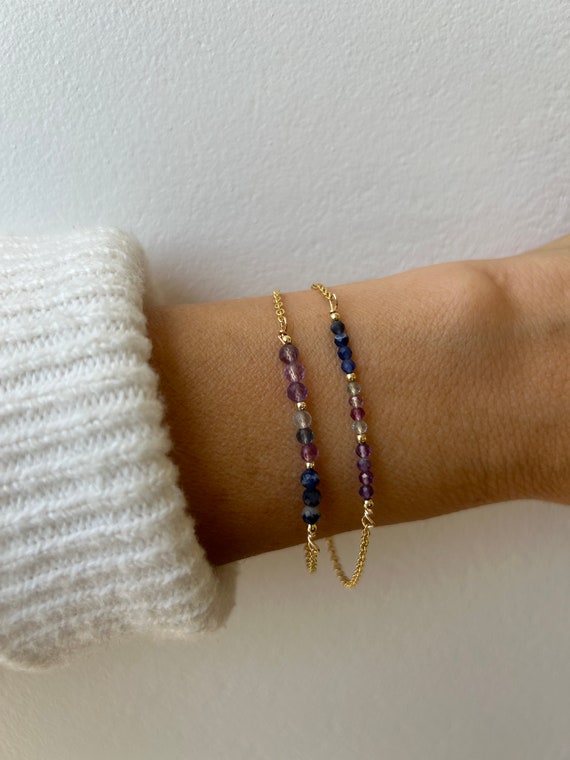 Sodalite, fluorite and amethyst bracelet. Aura protection bracelet. Block negative energy.  Gold filled/sterling silver