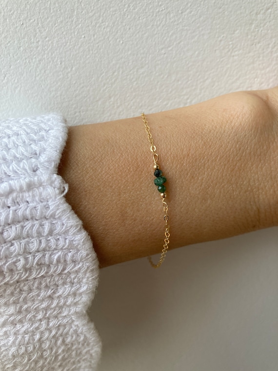 Emerald bracelet. May birthstone. Dainty gemstone bracelet. Gold filled bracelet. Sterling silver bracelet.