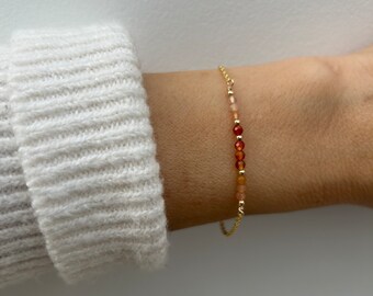 Dainty carnelian bracelet.  Beaded carnelian bracelet.   Gold filled/rose gold filled/sterling silver