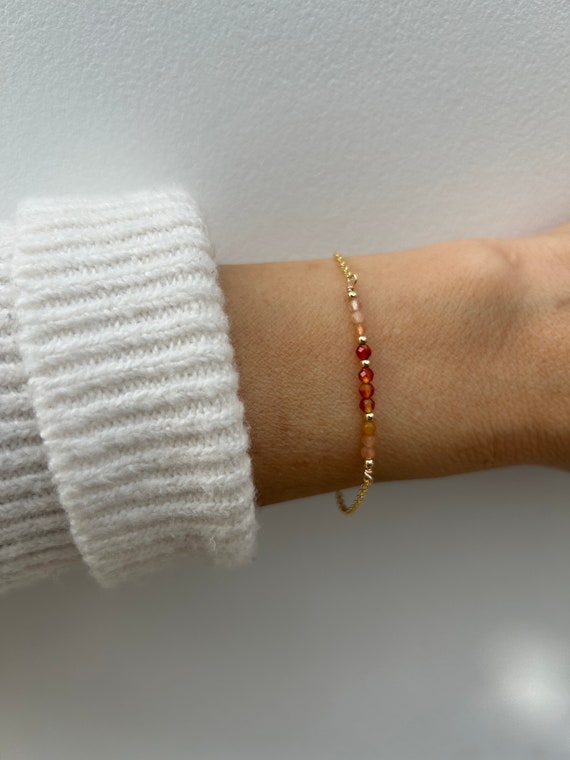 Dainty carnelian bracelet.  Beaded carnelian bracelet.   Gold filled/rose gold filled/sterling silver