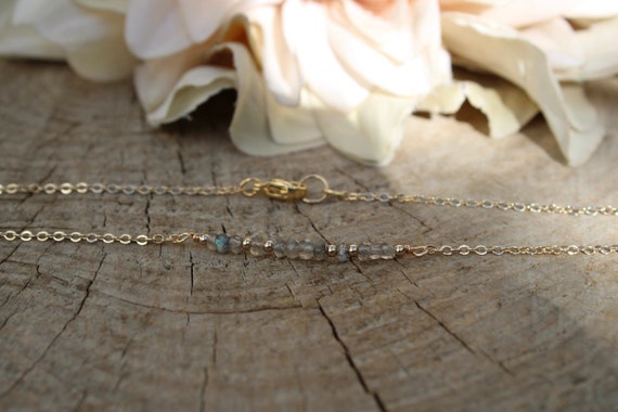 Labradorite bar necklace. Blue flash labradorite  necklace. Gold filled/sterling silver , rose gold filled. Gemstone bar necklace.
