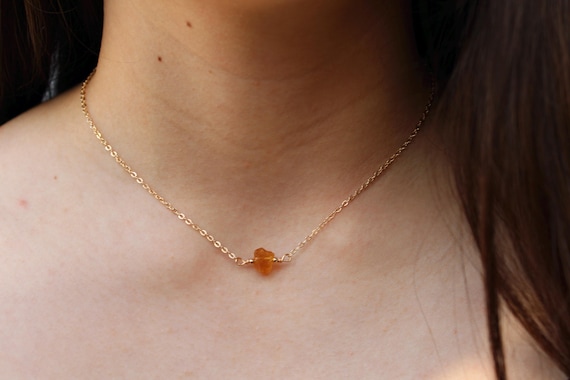 Citrine necklace.  Raw citrine nugget necklace. November birthstone. Citrine choker. Adjustable choker necklace.
