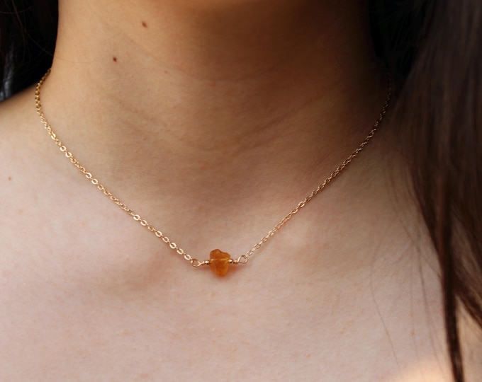Citrine necklace.  Raw citrine nugget necklace. November birthstone. Citrine choker. Adjustable choker necklace.