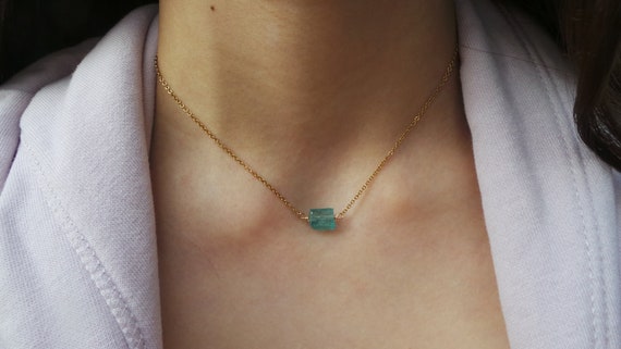 Raw apatite necklace. Aqua blue apatite necklace. Blue gemstone necklace. Rough crystal necklace.