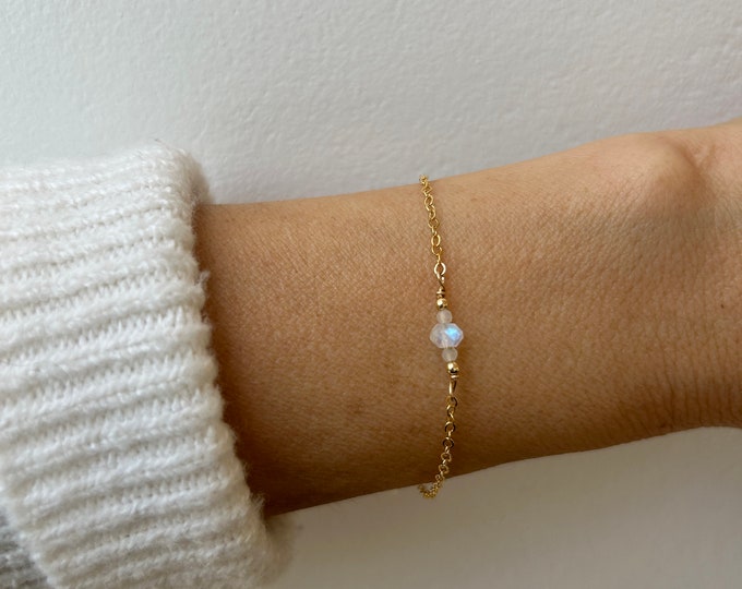 Dainty Moonstone Bracelet: Gold, Rose Gold Filled, Sterling Silver, stainless steel – June Birthstone