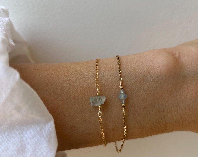 Aquamarine crystal bracelet. Raw nugget.  March birthstone bracelet.