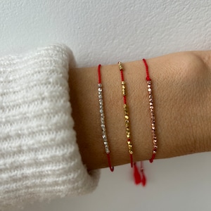 Silk red string bracelet. 24k gold vermeil red string . Pure silver red string bracelet. Silk friendship bracelet. Rose gold vermeil.
