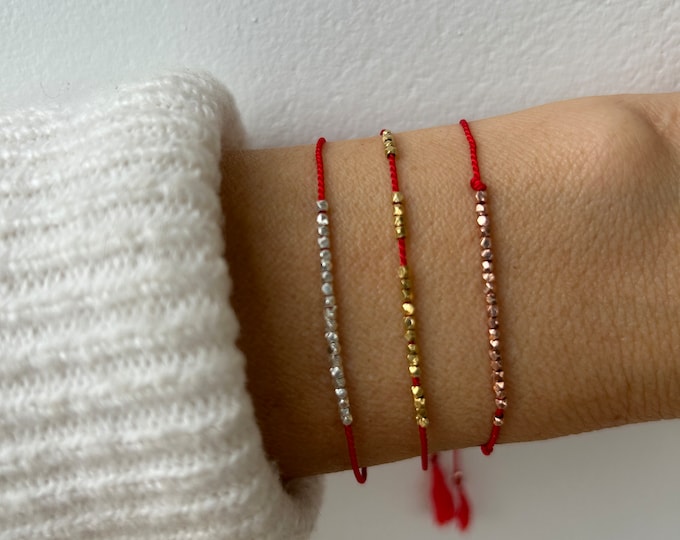 Silk red string bracelet. 24k gold vermeil red string . Pure silver red string bracelet. Silk friendship bracelet. Rose gold vermeil.