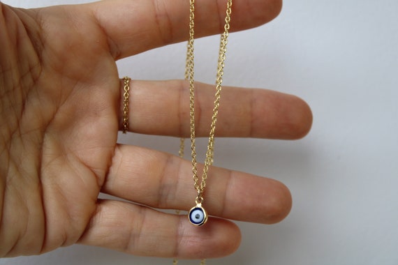 Dainty evil eye necklace. Gold filled evil eye necklace. Blue evil eye necklace .Greek mati necklace.  Layering necklace.