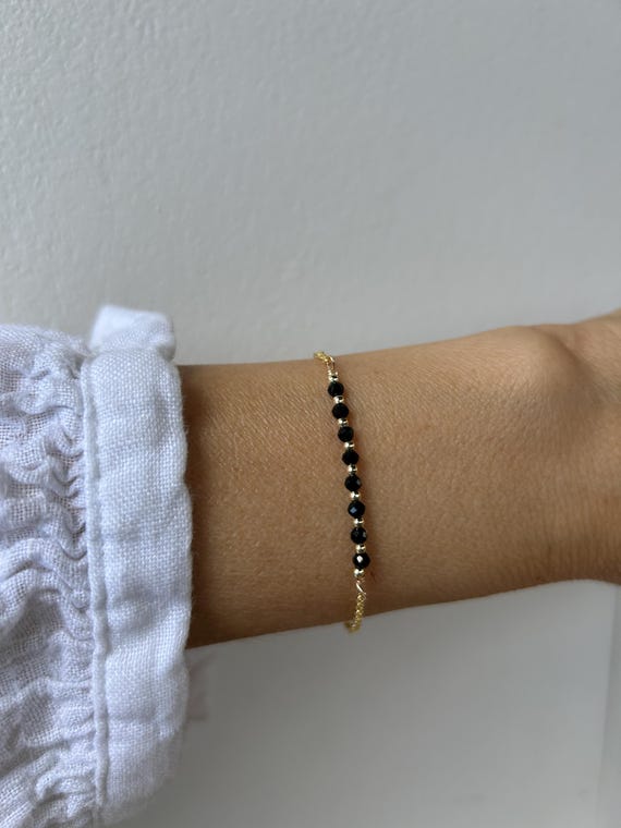 Black Tourmaline Bracelet. Empath protection. Gold, silver, rose gold chain.