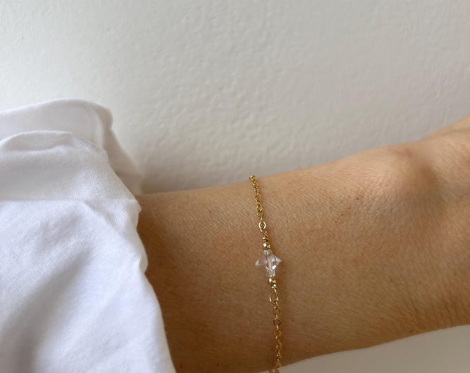 Dainty Herkimer Diamond Bracelet, April Birthstone, Bridal Jewelry, Gold Silver Rose Gold
