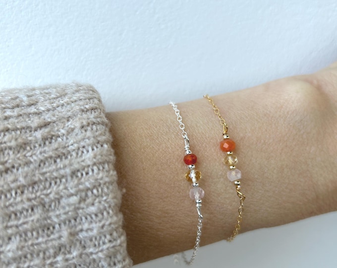 Rose Quartz, Citrine & Carnelian Gemstone Bracelet: Self-Love, Confidence