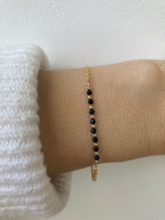 Black tourmaline bracelet. Empath protection bracelet. October birthstone.  Gold filled/sterling silver/rose gold filled.