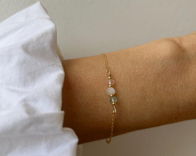 Rose Quartz, Moonstone, Aquamarine Bracelet, Fertility Support