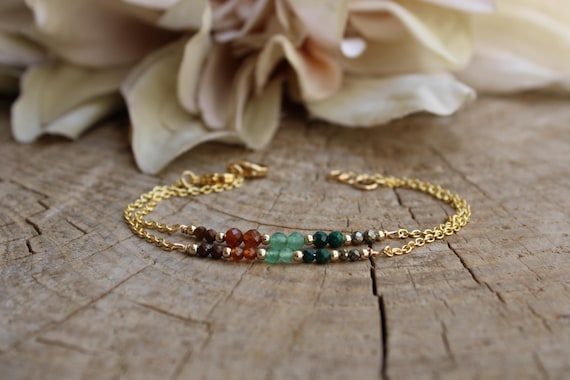 Bracelet for abundance and prosperity. Tiger's eye, hessonite garnet, green aventurine, malachite and pyrite. Gold filled/sterling silver