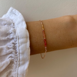 Armband met carneool, zonnesteen en citrien. Armband met edelsteenkraal. Oranje edelstenen. Energie, optimisme. Gold filled/sterlingzilver