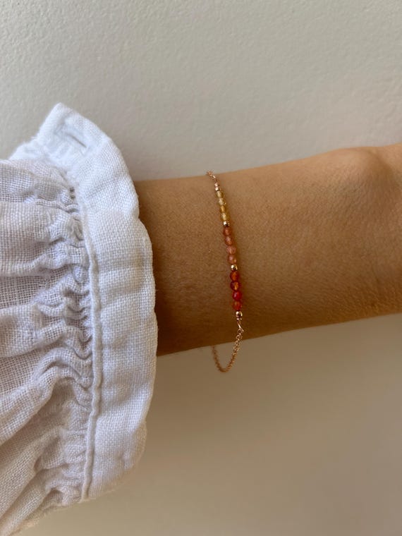 Carnelian, sunstone and citrine bracelet. Gemstone bead bar bracelet. Orange gemstones. Energy, optimism. Gold filled/sterling silver