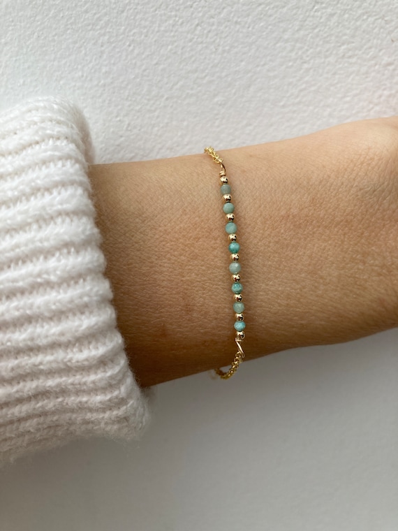 Dainty amazonite bracelet.  Gold filled amazonite bracelet. Blue gemstone birthstone. Sterling silver, rose gold filled