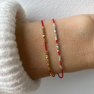 Silk red string silk bracelet .24k gold vermeil red string bracelet. Pure silver red silk bracelet. Rose gold vermeil. Friendship bracelet. image 10