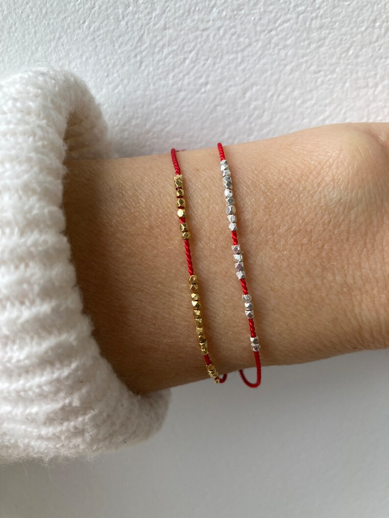 Silk red string silk bracelet .24k gold vermeil red string bracelet. Pure silver red silk bracelet. Rose gold vermeil. Friendship bracelet. image 10