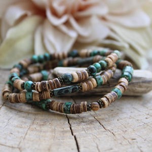 Herenarmband. Edelsteenarmband heren. Afrikaanse turquoise armband. Stapel herenkralenarmbanden. Rekbare herenarmband.