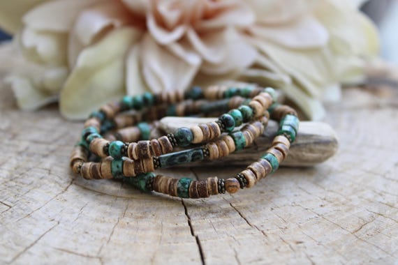 Mens bracelet. Mens gemstone bracelet. African turquoise bracelet. Mens beaded bracelet stack. Mens stretch bracelet.