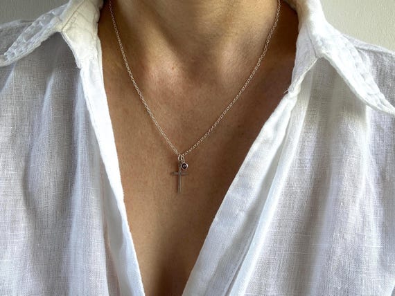 Sterling silver cross and evil eye necklace. Sterling silver cross necklace. Evil eye necklace. Protection necklace.
