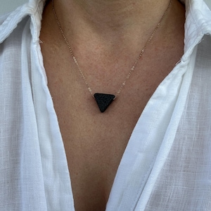 Lava diffuser necklace. Triangle lava necklace. Aromatherapy jewelry. Triangle essential oil necklace. Gold, silver, rose gold