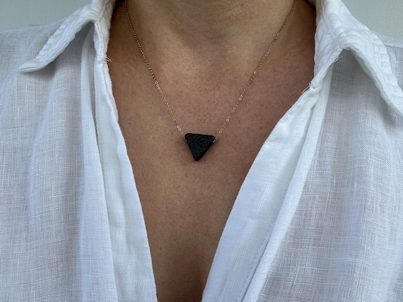 Lava diffuser necklace. Triangle lava necklace. Aromatherapy jewelry. Triangle essential oil necklace. Gold, silver, rose gold