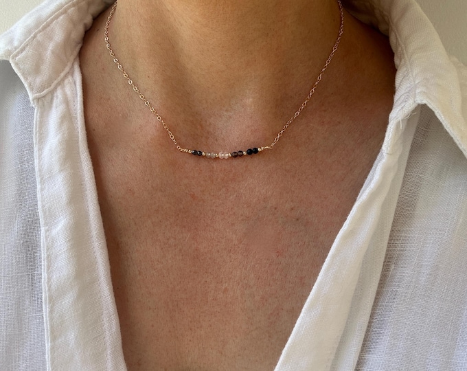 Empath Protection Gemstone Necklace, Black Tourmaline, Smoky Quartz, moonstone, hematite, labradorite.