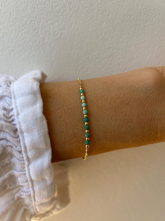 Genuine turquoise bracelet. Beaded turquoise bracelet. Gold filled/sterling silver. December birthstone.