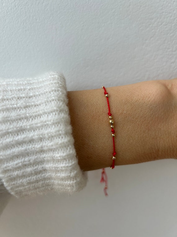 Silk cord bracelet.  Red silk bracelet. Gold filled beaded bracelet on silk cord. Silk cord friendship bracelet.  11 colours to choose from.