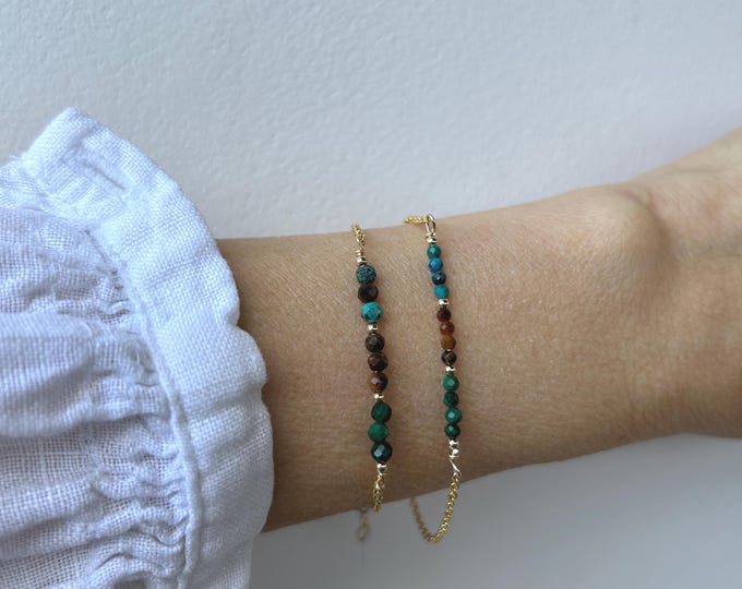 Malachite Chrysocolla Tiger's Eye Gemstone Bracelet, Abundance Protection Healing
