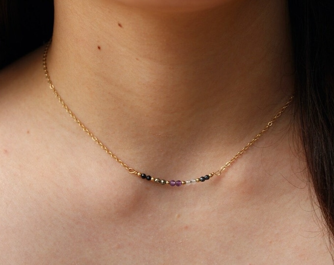 Empath protection necklace. Crystal necklace. Protection necklace. Gold, silver, rose gold bead bar necklace.