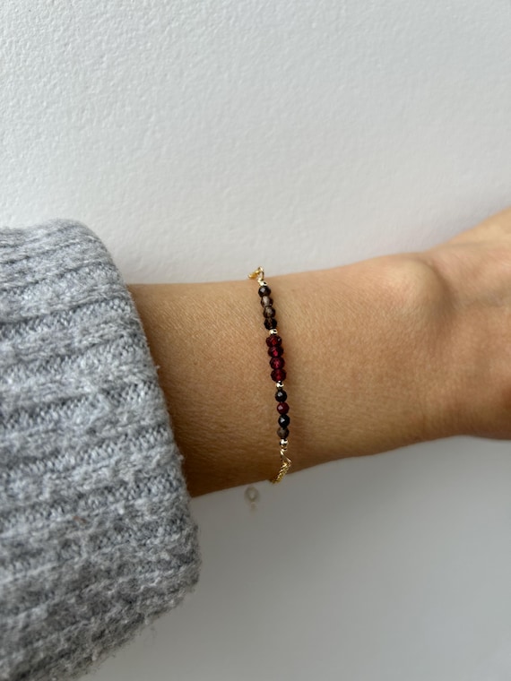 Bloodstone, garnet and smoky quartz bracelet.  Gold filled/sterling silver gemstone bracelet. Protection, grounding, block negativity.