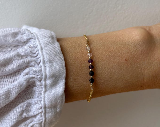 Empath Protection Bracelet, Black Tourmaline, Rose Quartz, Amethyst, Sterling Silver/Gold Filled, stainless steel