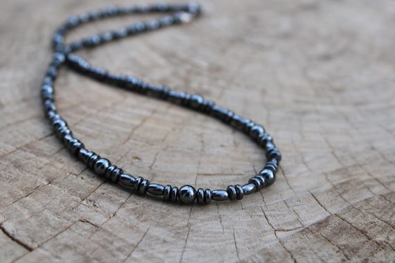 Hematite beaded necklace. Mens beaded stone necklace. 4mm beads.