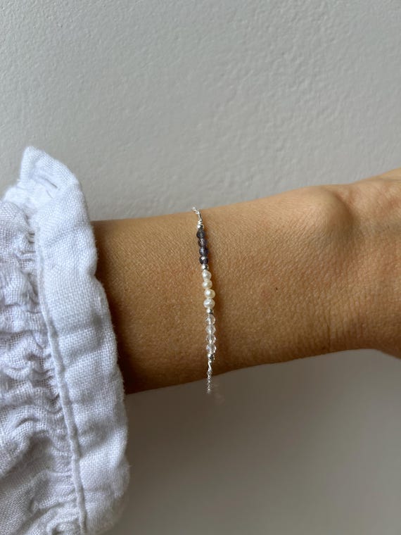 Pearl, iolite and moonstone bracelet.  Pearl bracelet. Bridal bracelet.  Gold filled/sterling silver