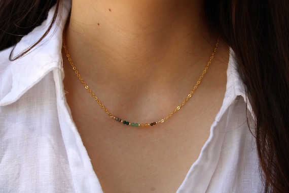 Necklace for abundance and prosperity. Tiger's eye, citrine, green aventurine, malachite and pyrite. Gold filled/sterling silver