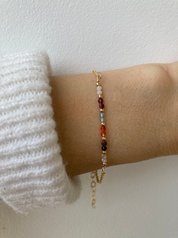 Bracelet for motivation.  Selenite, garnet, apatite, carnelian, tiger's eye, clear quartz. Gold filled/sterling silver