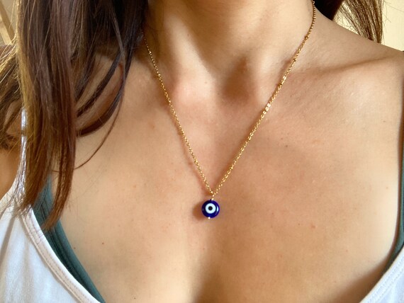 Dainty evil eye necklace. Blue evil eye necklace. Greek mati necklace. Protection necklace. Layering necklace.