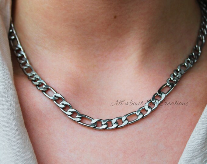 Men's Stainless Steel Figaro Chain Necklace - Waterproof