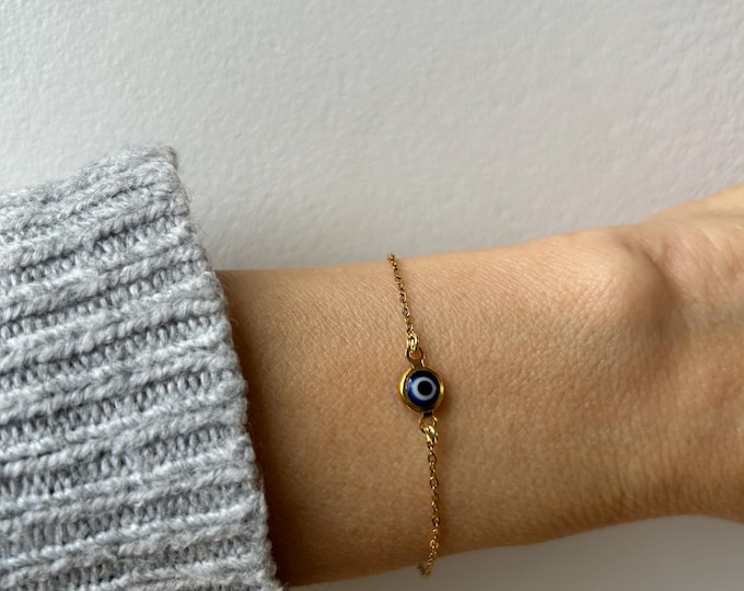 Stainless Steel Evil Eye Chain Bracelet . Blue mati bracelet. Gold, silver chain.