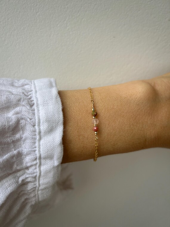 Fertility support bracelet.Rhodonite, rose quartz, unakite  bracelet.  Emotional healing/ Self love.Gold filled, sterling silver