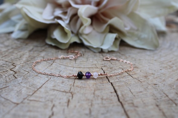 Empath protection bracelet. Black tourmaline, amethyst and rose quartz. Aura shield. Empath sensitivity protection. Gold, silver, rose gold