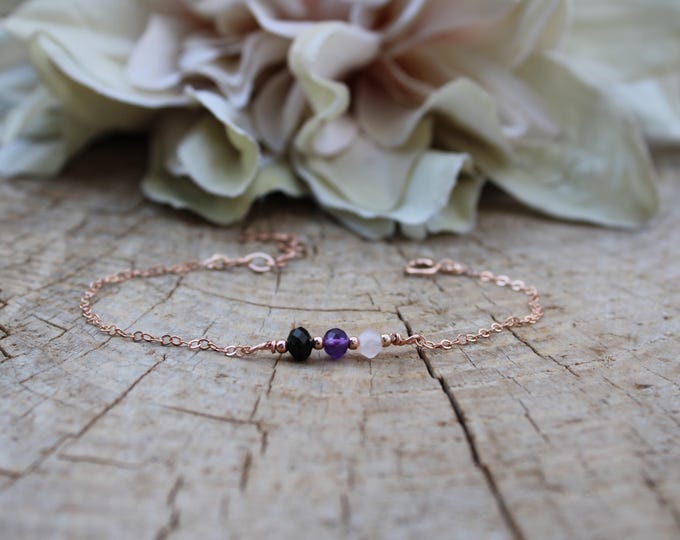 Empath protection bracelet. Black tourmaline, amethyst and rose quartz. Aura shield. Empath sensitivity protection. Gold, silver, rose gold